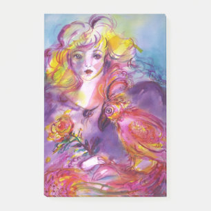 Bloco De Notas ROSINA /Young Girl com Rosa e papagaio