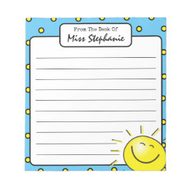 Bloco De Notas Rosto Azul E Correto Sorri Da Professora