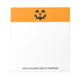 Bloco De Notas Rosto de Abóbora Feliz Halloween Preto em Laranja