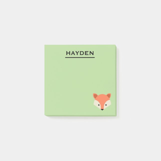 Bloco De Notas Rosto de Raposa Bonito em Verde Personalizado (Frente)