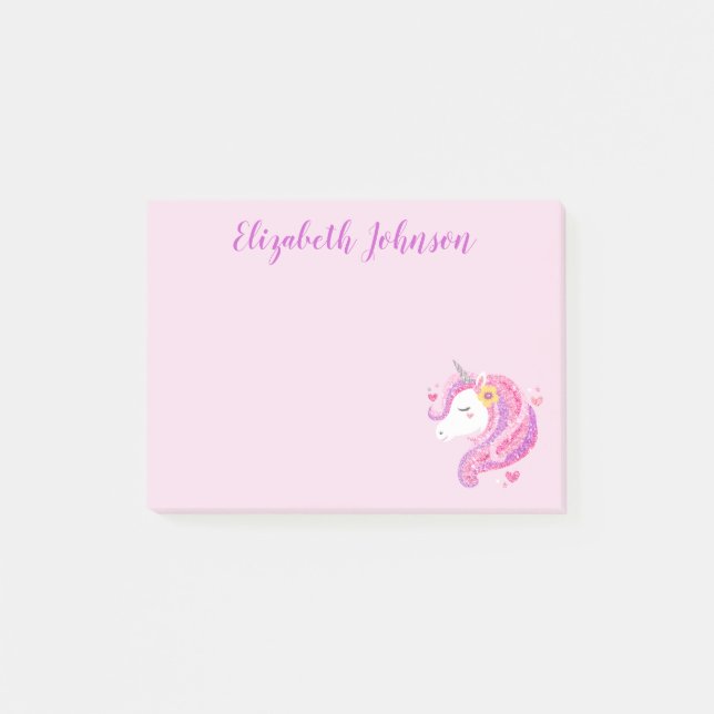 Bloco De Notas Rosto de Unicórnio Cor-de-Rosa Mágico Personalizad (Frente)