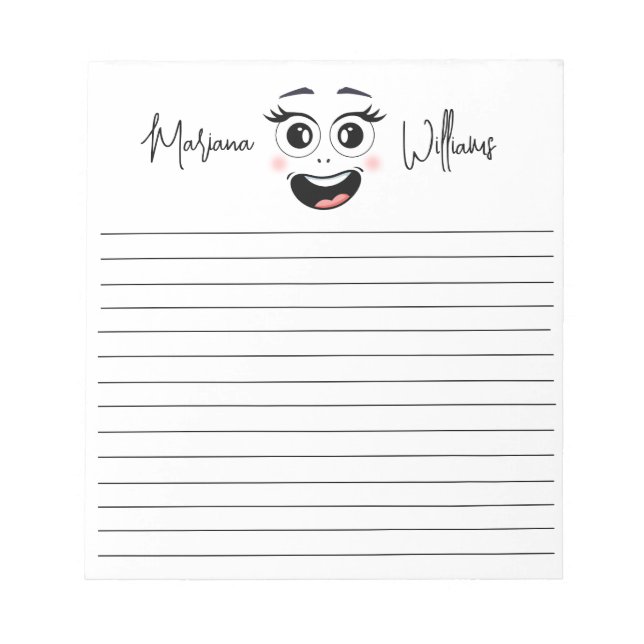 Bloco De Notas rosto feliz engraçado, nome personalizado com linh (Frente)