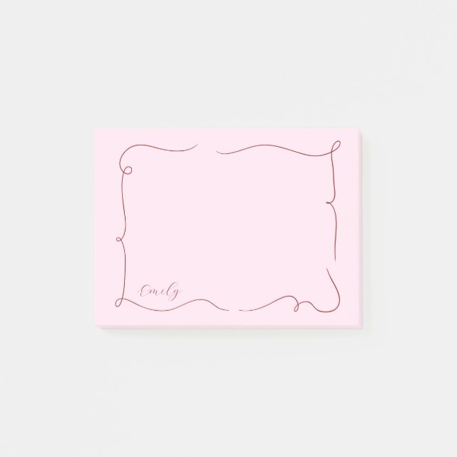 Bloco De Notas Roteiro Caprichoso Francês Nome Personalizado Rosa (Frente)