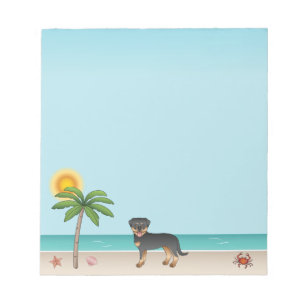 Bloco De Notas Rottweiler Black & Tan em uma praia tropical de ve