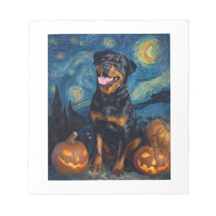 Bloco De Notas Rottweiler Cachorro Fofo Dia das Bruxas Jack O Lan