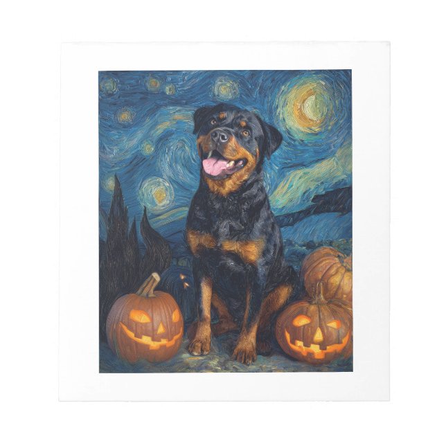 Bloco De Notas Rottweiler Cachorro Fofo Dia das Bruxas Jack O Lan (Frente)