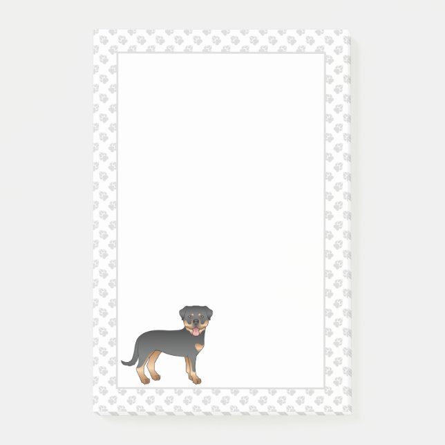 Bloco De Notas Rottweiler Preto e Fogo Cachorro de Desenho Animad (Frente)