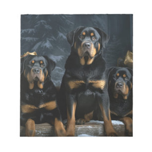 Bloco De Notas Rottweiler Snowy Sleigh Decência de Natal
