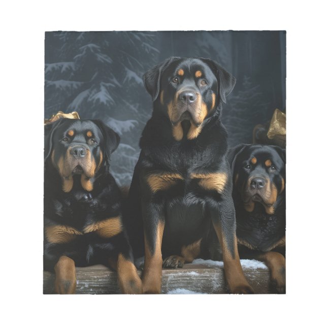 Bloco De Notas Rottweiler Snowy Sleigh Decência de Natal (Frente)