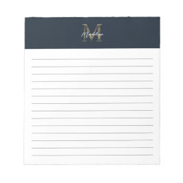 Bloco De Notas Rótulo Metálico Azul Naval Dourado Monograma Linha