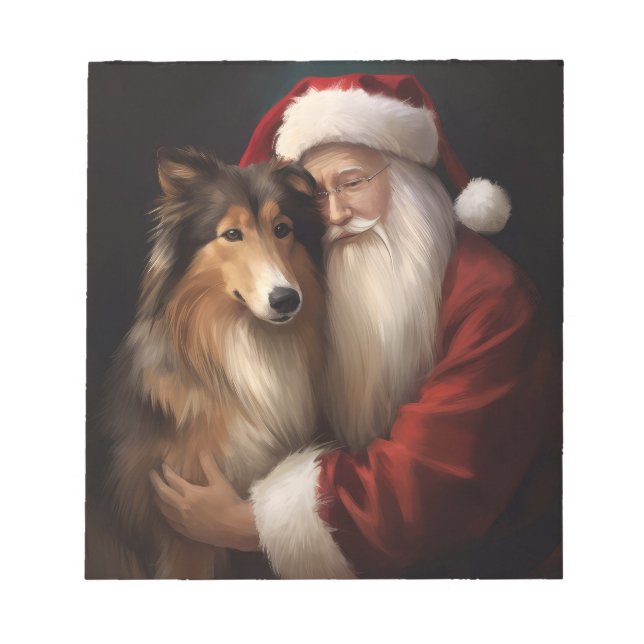 Bloco De Notas Rough Collie com Papai Noel Natal Festivo (Frente)