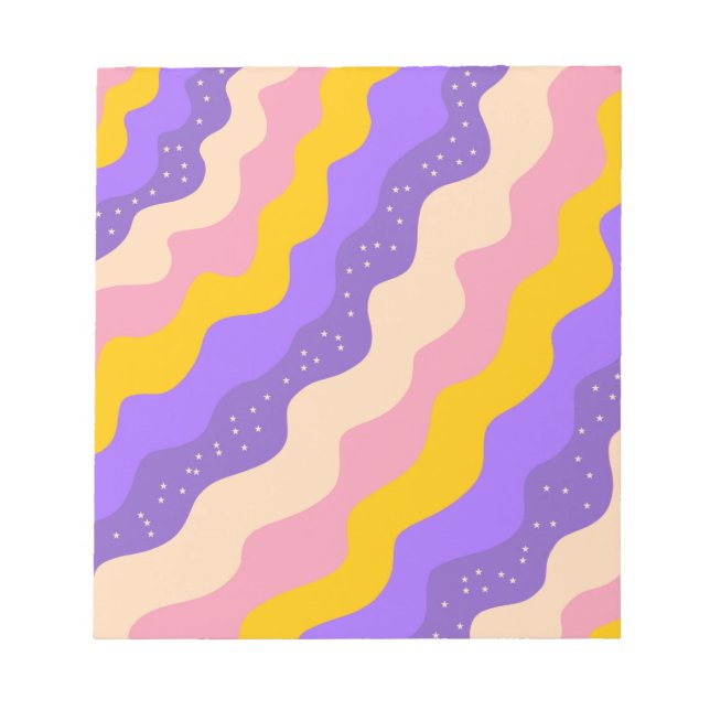 Bloco De Notas Roxo Amarelo Listra Celestial Groovy Abstrato  (Frente)