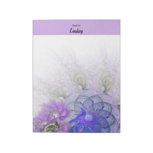 Bloco De Notas Roxo Azul Lacy Floral Abstrato Personalizado