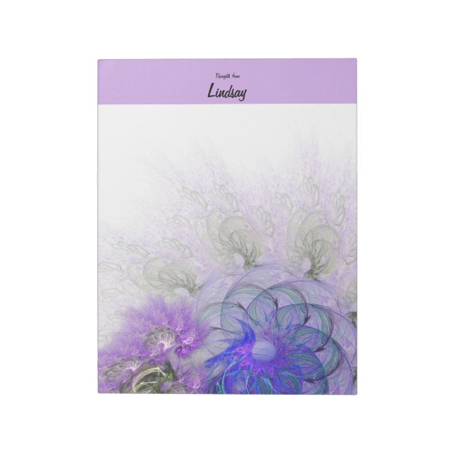 Bloco De Notas Roxo Azul Lacy Floral Abstrato Personalizado (Invertido)