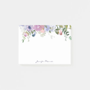 Bloco De Notas Roxo e rosa floral personalizado aquarela