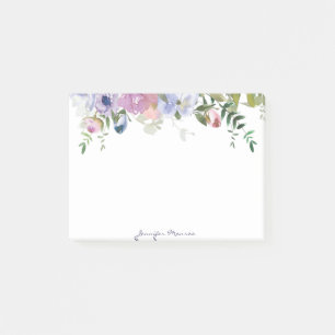 Bloco De Notas Roxo e rosa floral personalizado aquarela