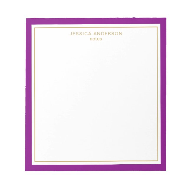 Bloco De Notas Roxo Elegante Dourado Personalizado (Frente)