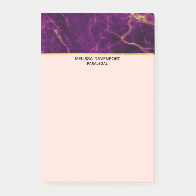 Bloco De Notas Roxo Moderno e Dourado Abstrato Marble (Frente)