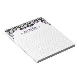 Bloco De Notas Roxo Personalizado, Preto, Damasco Floral Branco