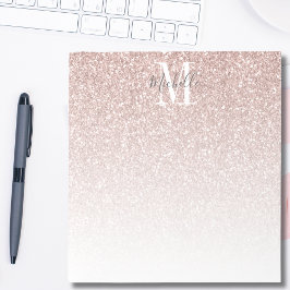 Bloco De Notas Rubor Rosa Dourado Feminino com Brilho Monograma N