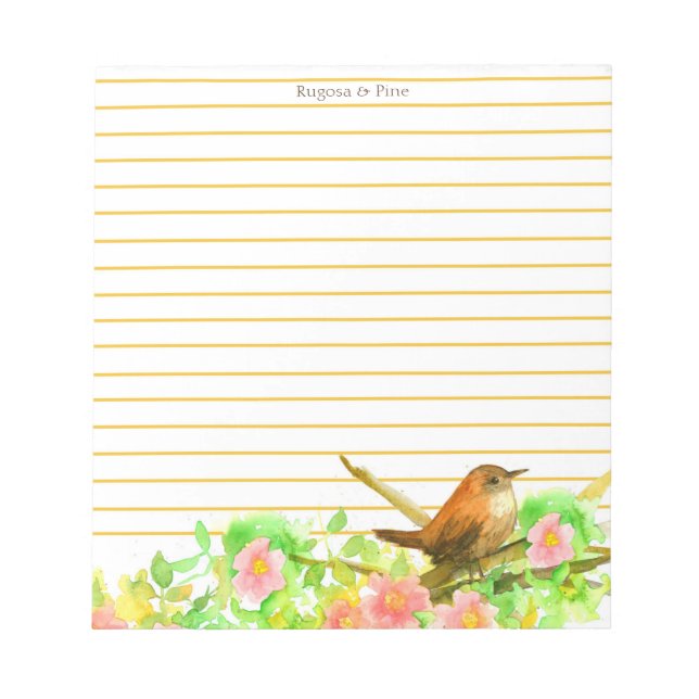 Bloco De Notas Rugosa Rosa Wren Bird Linked Stationery Personaliz (Frente)