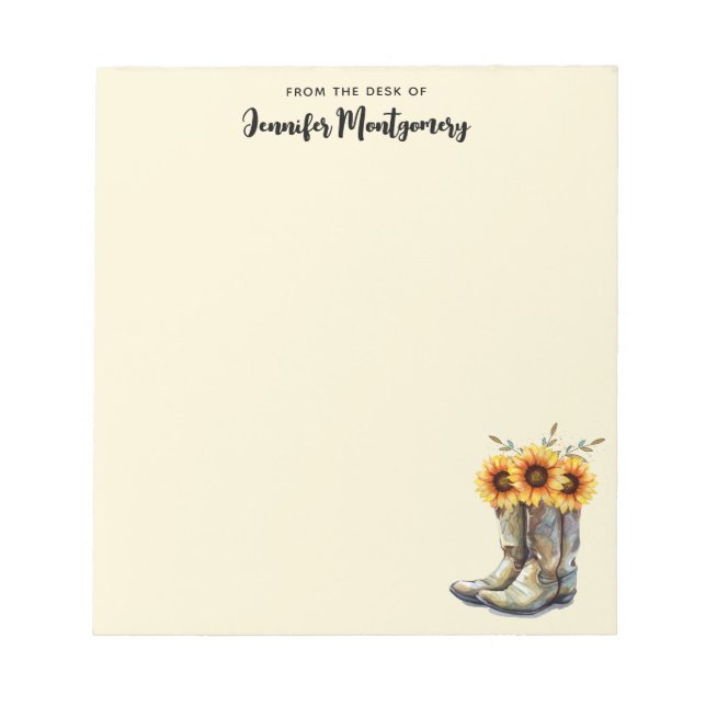 Bloco De Notas Russo Cowboy Boots com Girassóis (Frente)