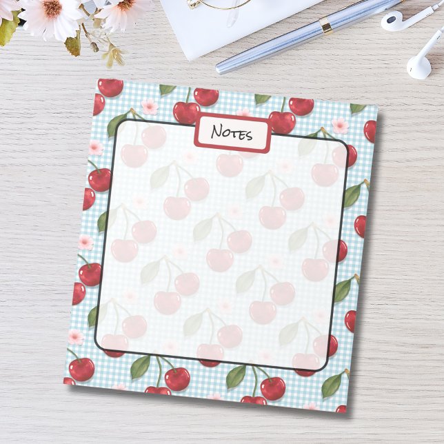 Bloco De Notas Rustic Blue Gingham E Cerejas (Criador carregado)