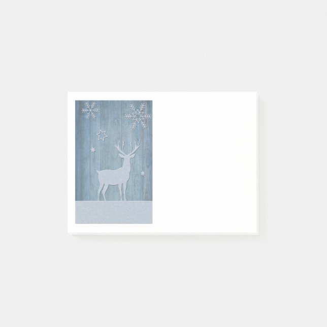 Bloco De Notas Rustic Blue Wood Reindet — Natal (Frente)