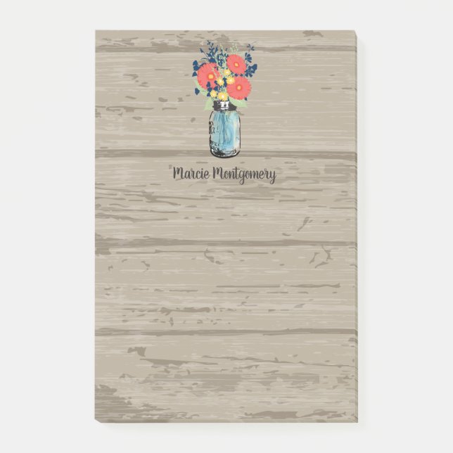 Bloco De Notas Rustic Coral Gerber Daisy Mason Jar Personalize (Frente)