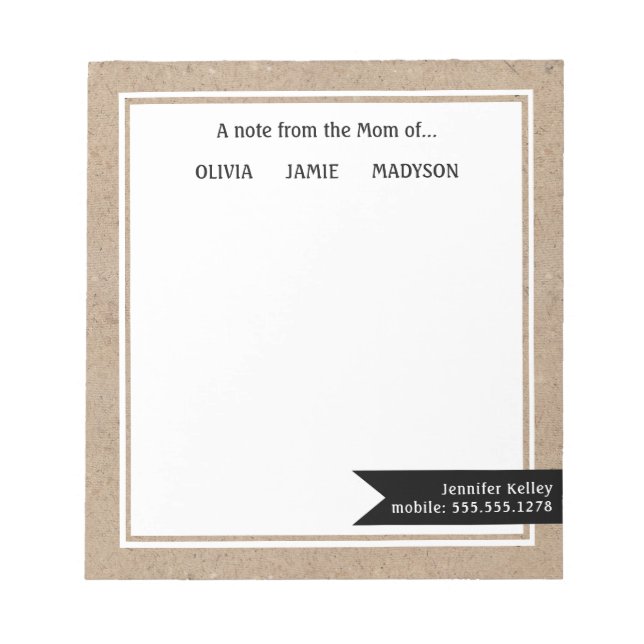 Bloco De Notas Rustic Kraft "Da Mãe de", Personalizado (Frente)