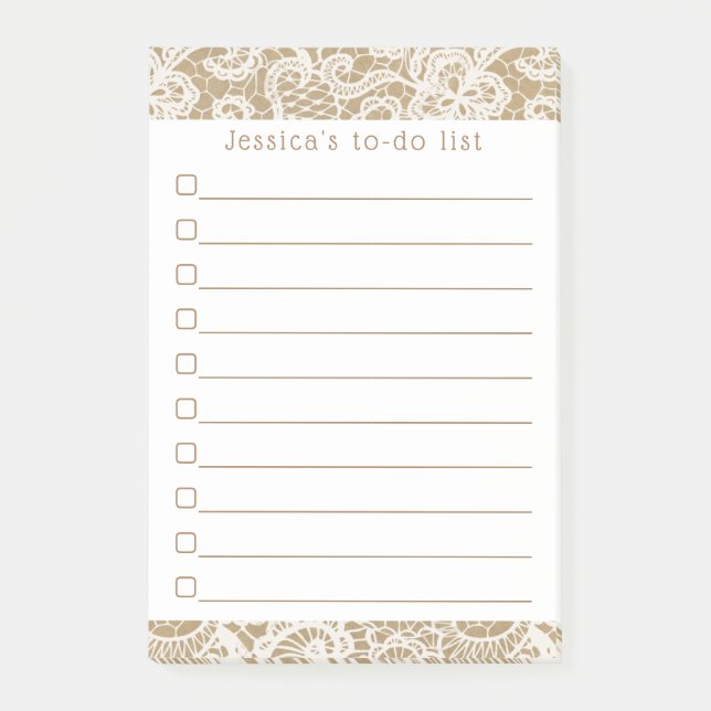 Bloco De Notas Rustic Kraft & Vintage White Lace (Frente)