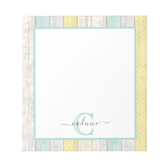 Bloco De Notas Rustic Mint & Yellow Boho Geo Modern Personalizado (Frente)
