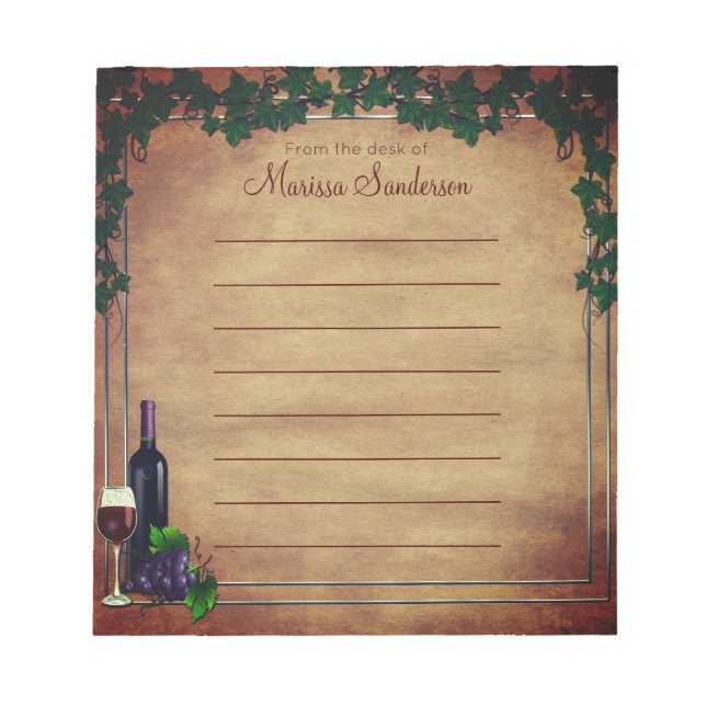 Bloco De Notas Rustic Vineyard Wedding l da mesa de (Frente)