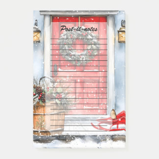 Bloco De Notas Rustic Vintage Winter Red Christmas Door Wreath