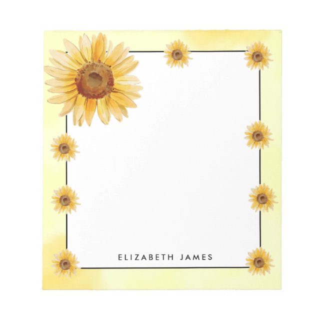 Bloco De Notas Rustic Watercolor Girassol Personalizado (Frente)