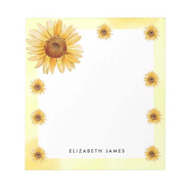 Bloco De Notas Rustic Watercolor Girassol Personalizado (Frente)