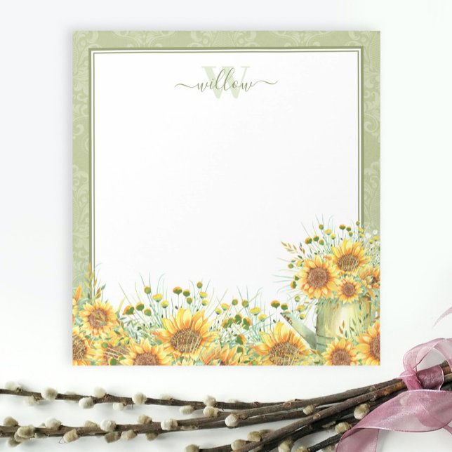 Bloco De Notas Rustic Watercolor Monogramas Girassóis (Criador carregado)