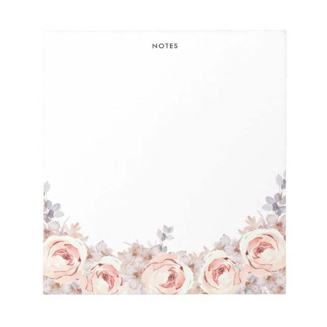 Bloco De Notas Rústico Blush Watercolor Blooms Floral (Frente)