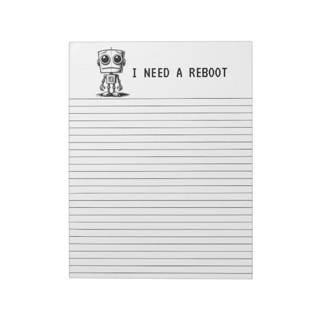Bloco De Notas Sad Robot - Preciso De Uma Reinicialização (Invertido)