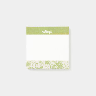 Bloco De Notas Sage Green Dots and Damask