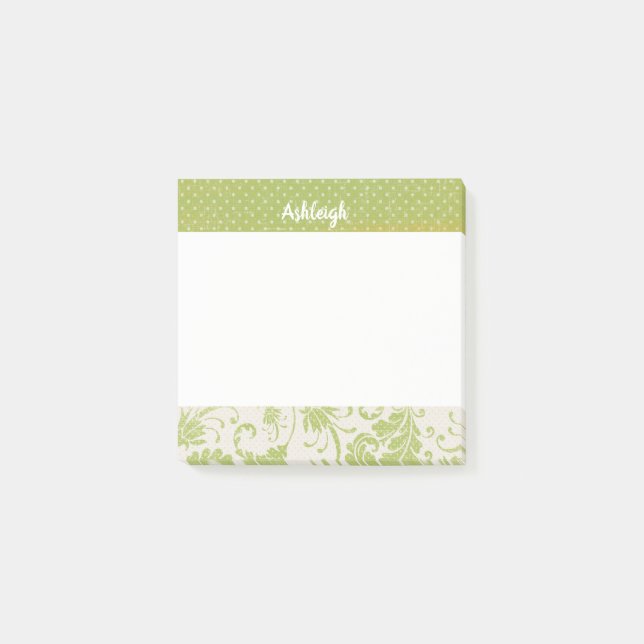 Bloco De Notas Sage Green Dots and Damask (Frente)