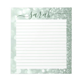 Bloco De Notas Sage Green Glitter Vinculado Personalizado