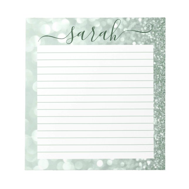 Bloco De Notas Sage Green Glitter Vinculado Personalizado (Frente)