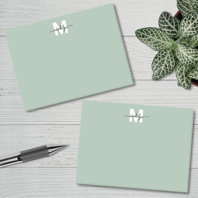 Bloco De Notas Sage Green Monogram (Sage Green Monogram Post-it Notes)