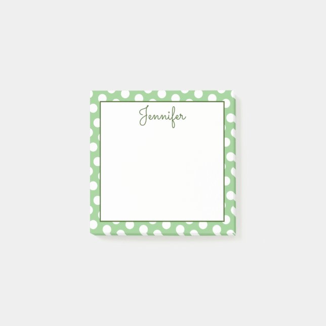 Bloco De Notas Sage Verde e Branco Personalizados com Pontos (Frente)