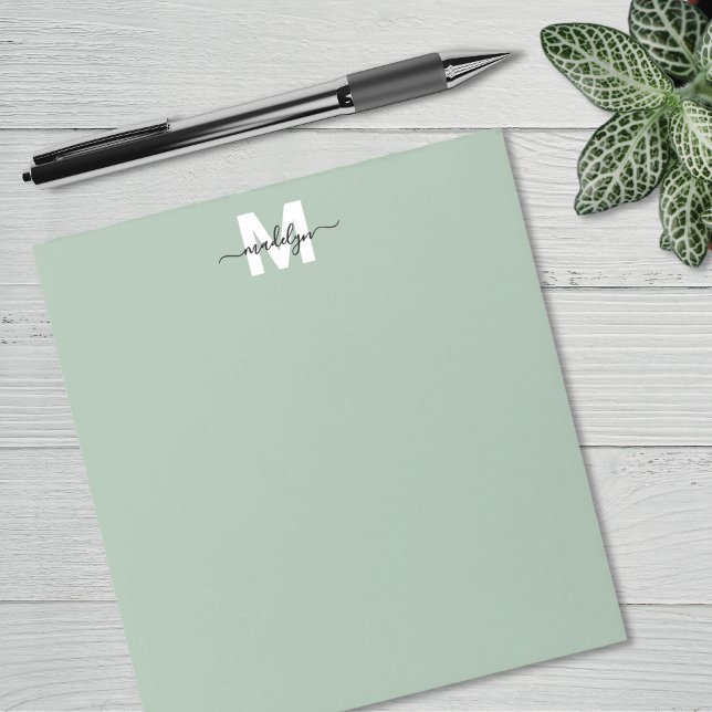 Bloco De Notas Sage Verde Monograma (Sage Green Monogram Notepad)