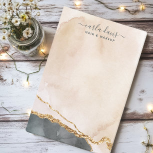 Bloco De Notas Salão de Mármore de Aquarela Rosa Preto Dourado