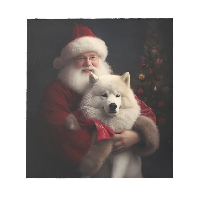 Bloco De Notas Samoyed com Papai Noel Natal Festivo (Frente)