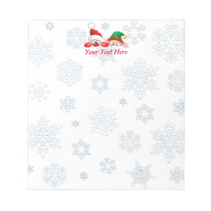 Bloco De Notas Santa and Elf Cute and funny Characters Peeking C