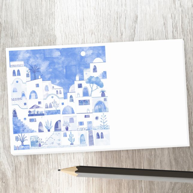 Bloco De Notas Santorini Grécia Watercolor (Santorini Oia Greek Island blue and white watercolor art Post It note)
